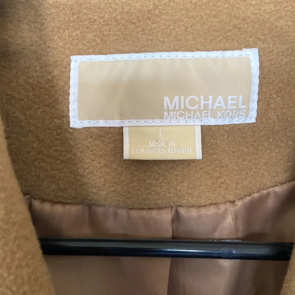 Michael Kors Camel Belted Wrap Coat Wool Cashmere Blend SzL Classic Spring Layer - Picture 4 of 17